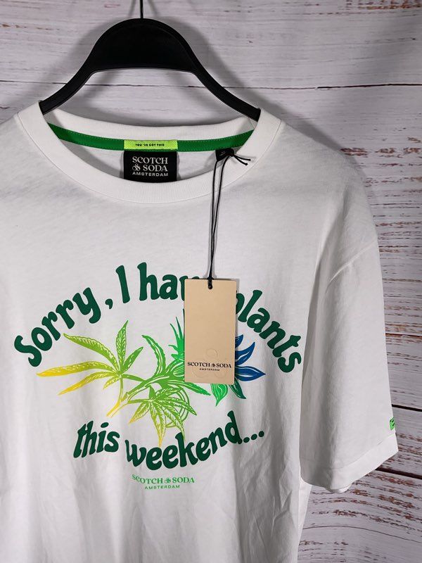 NWT Scotch & Soda White "Sorry, I Have Plants This Weekend" Logo T-Shirt Size M