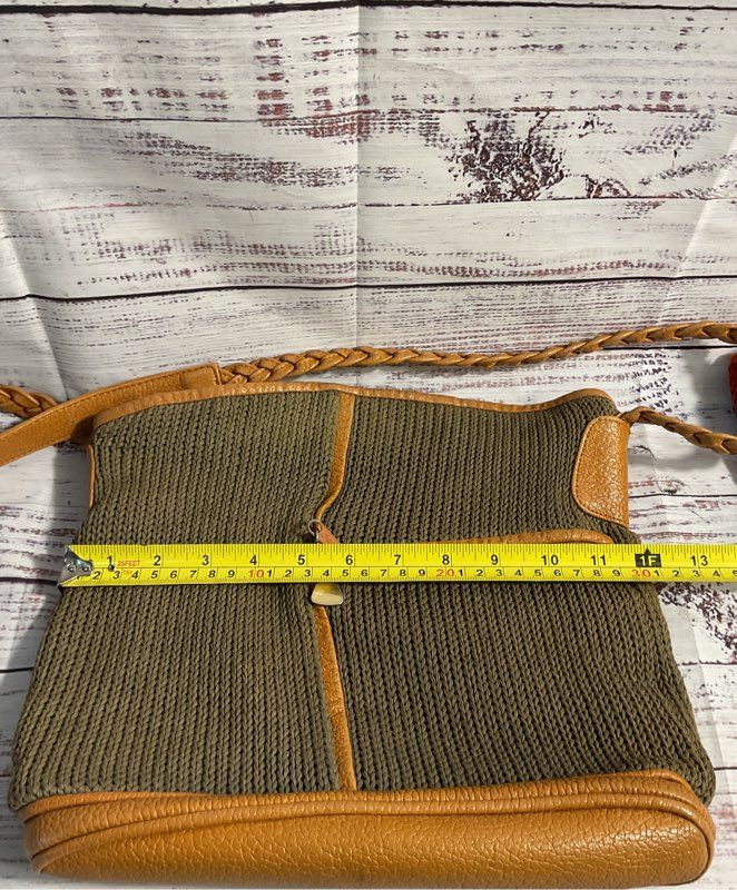 Vintage Brio Women's Tan & Olive Knitted Leather Crossbody Bag