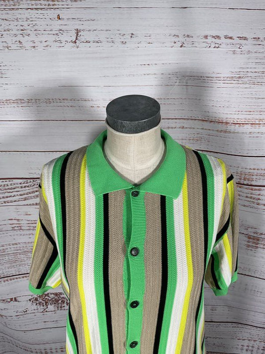 Amaranto Womens Multicolor Striped Buttoned Collared Shirt Linen Blend XXL Italy