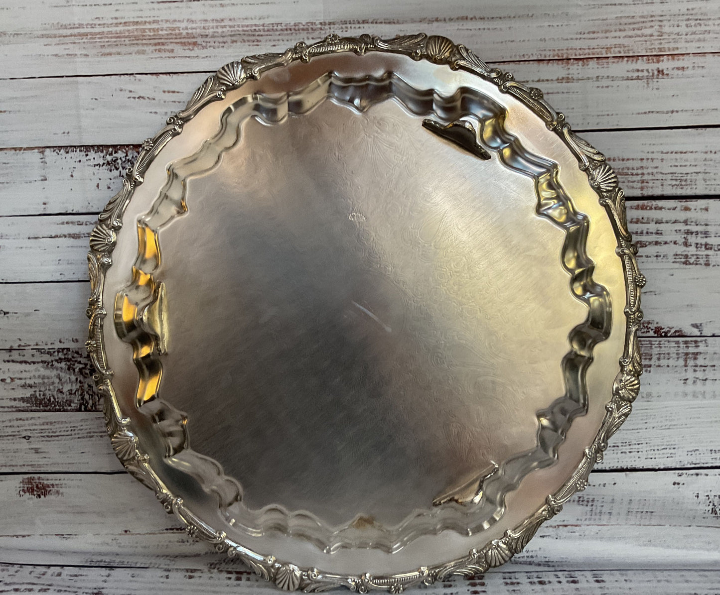 Vintage Crosby Ornate Floral Etched Baroque Silver Plated Platter