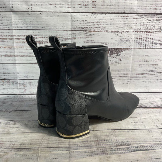 Coach Nala Black Leather Bootie Heeled Side Zip Women's Shoe 8.5