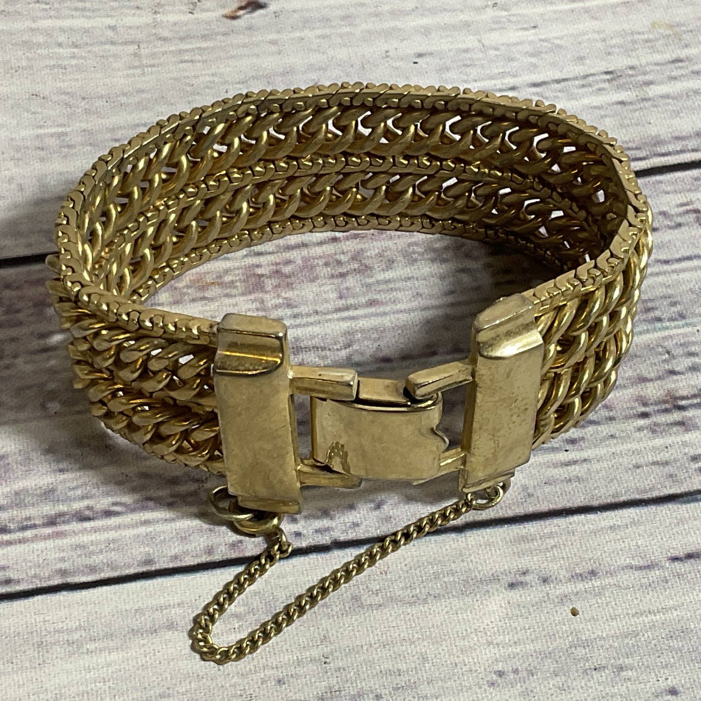 VTG. KAFIN Gold Tone 1" Wide Bracelet