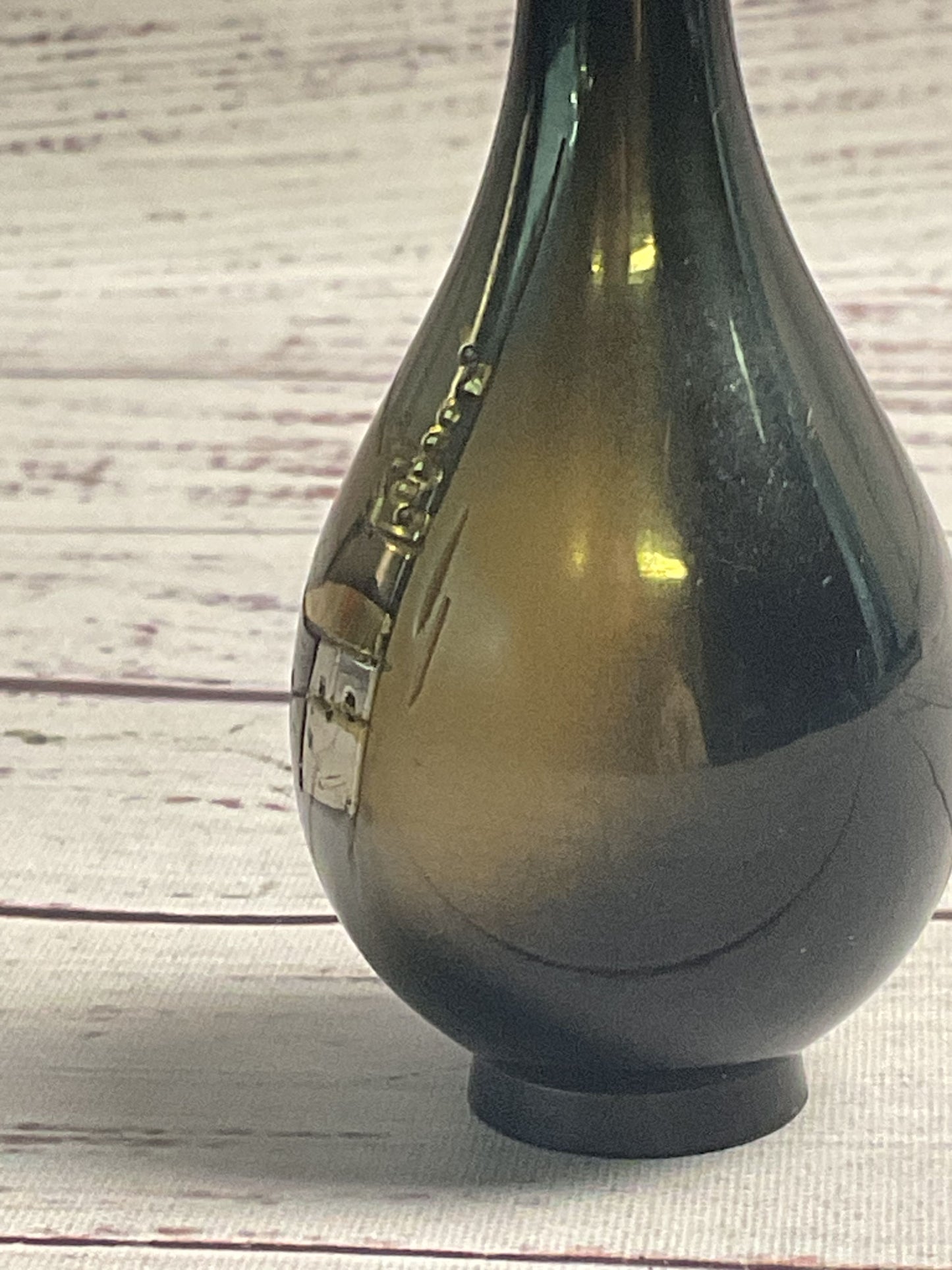 4" Black Painted Metal Vase Asian House Scene
