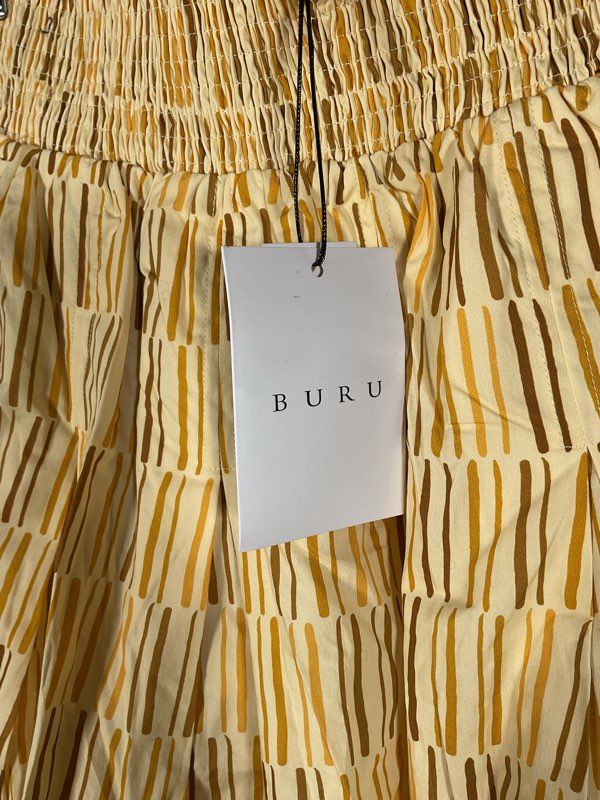 NWT Women's Buru Yellow Brown Smocked Mini Skirt Matchstick
