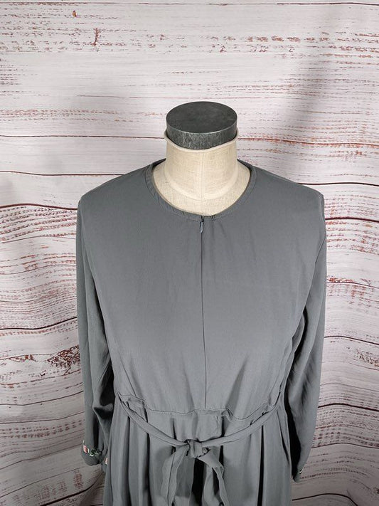 Women's Pandora Grey Long Sleeve Floral Embroidered Long Dress Size XL