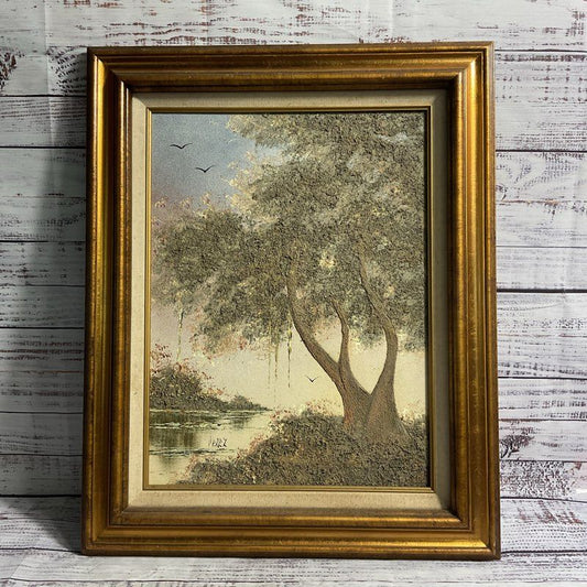 Chester Lewis Perez 3D Textured Cypress Tree Landscape Painting Framed 21x17