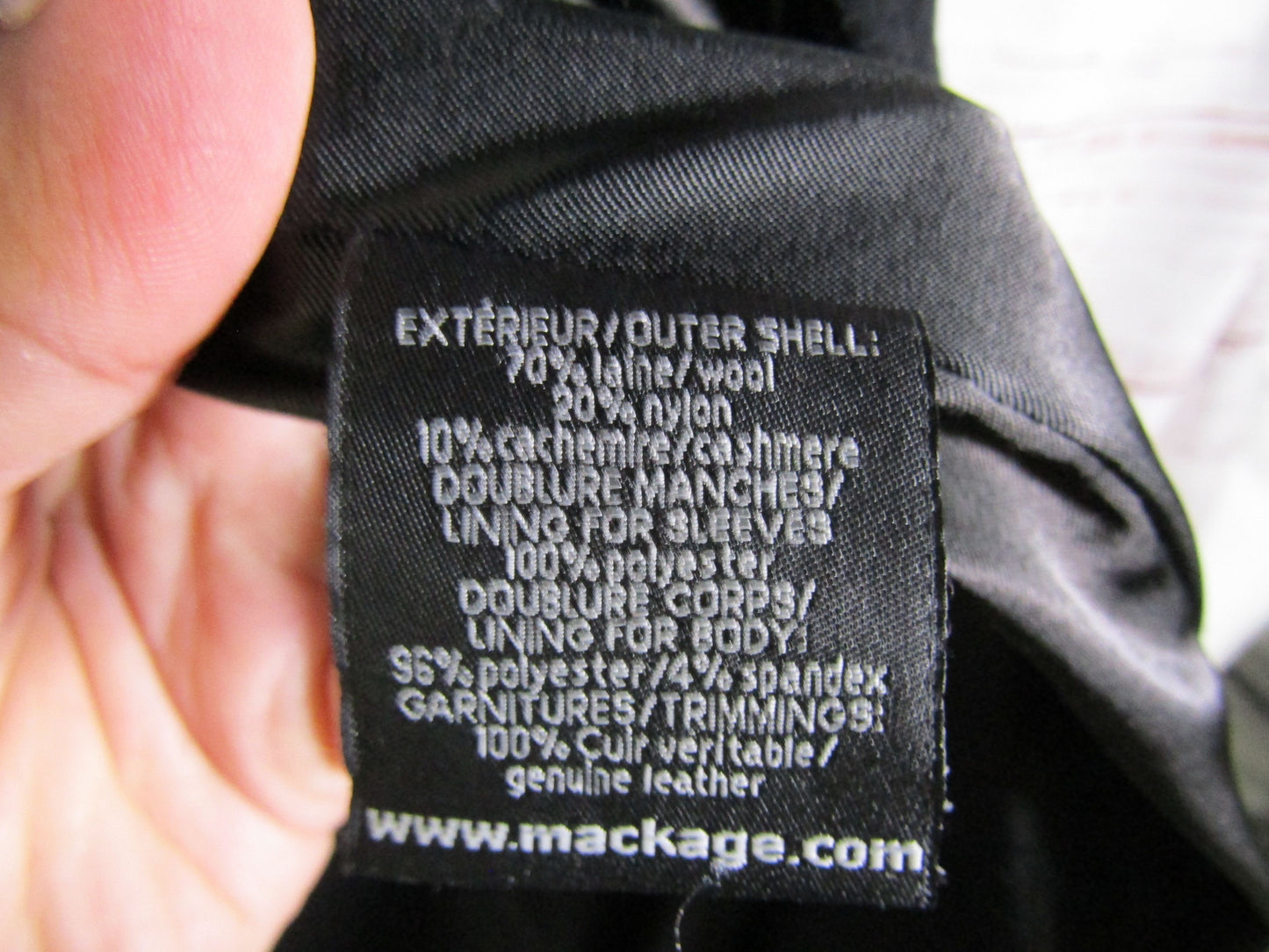Mackage Women's Black Cashmere Wool Blend Leather Trim Coat Size S