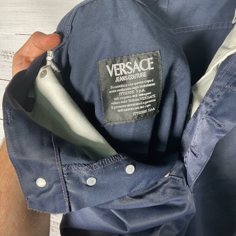 Versace Jeans Couture Navy Blue Coated Denim Medusa Button Pants 29x31 in.