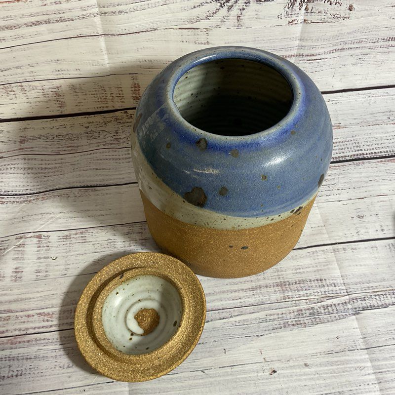 VTG. Modernist BRYON TEMPLE Pottery Jar with Lid- 7.5"