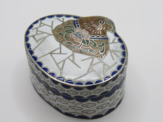 Vintage Handcrafted Cloisonne Enamel Floral Bird Motif Pill Box