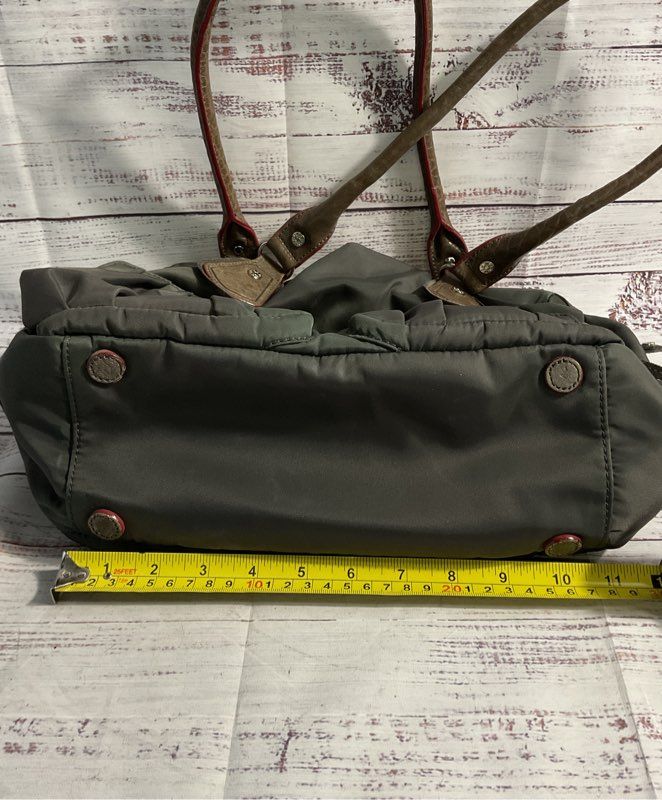 MZ Wallace Jane Gray Bedford Nylon Leather Tote Bag Grey/Green