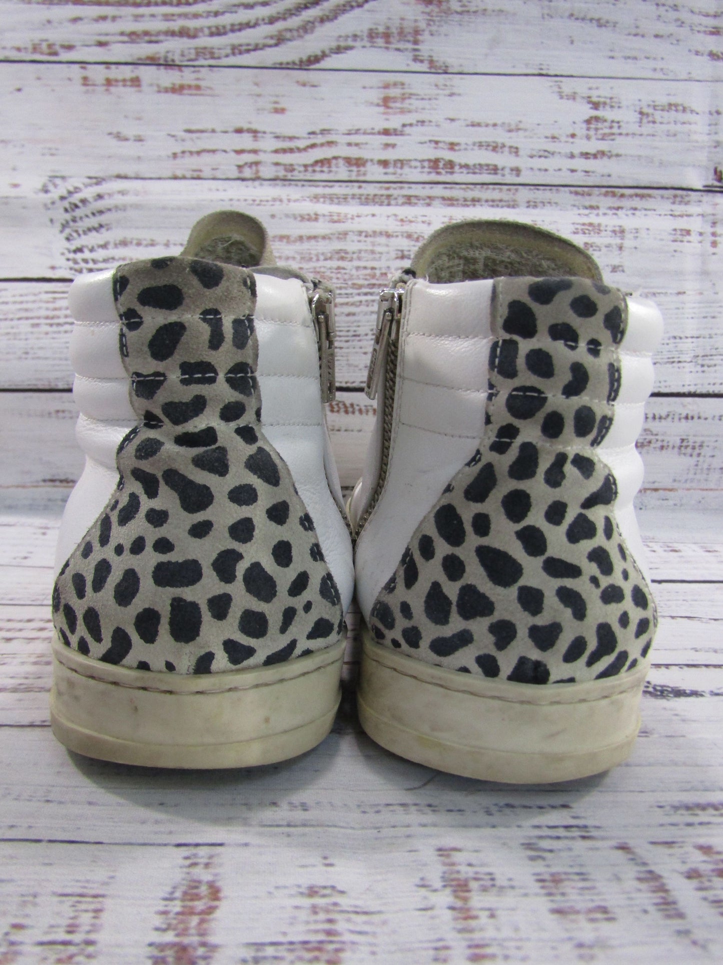 P448 Women's White Distressed Leather Mid-Top Sneakers Size 10 Made in Italy