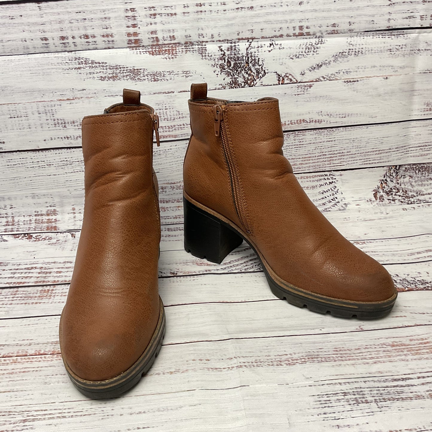 Naturalizer Brown Leather Bootie Boot Heel Chelsea Side Zip Women Size 6