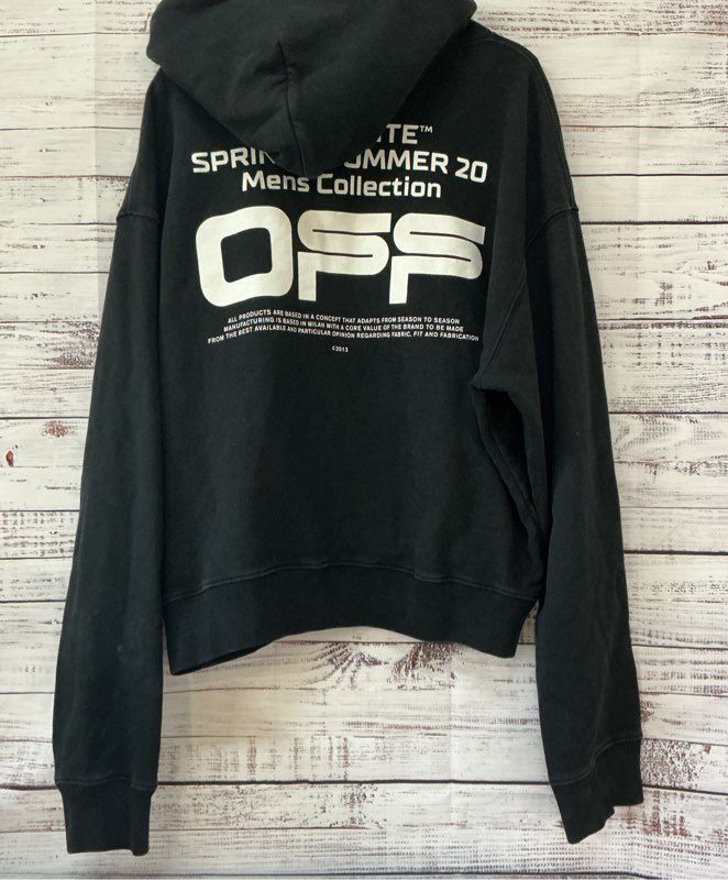 Men's Off White Black Sweatshirt Hoodie Size L AS IS