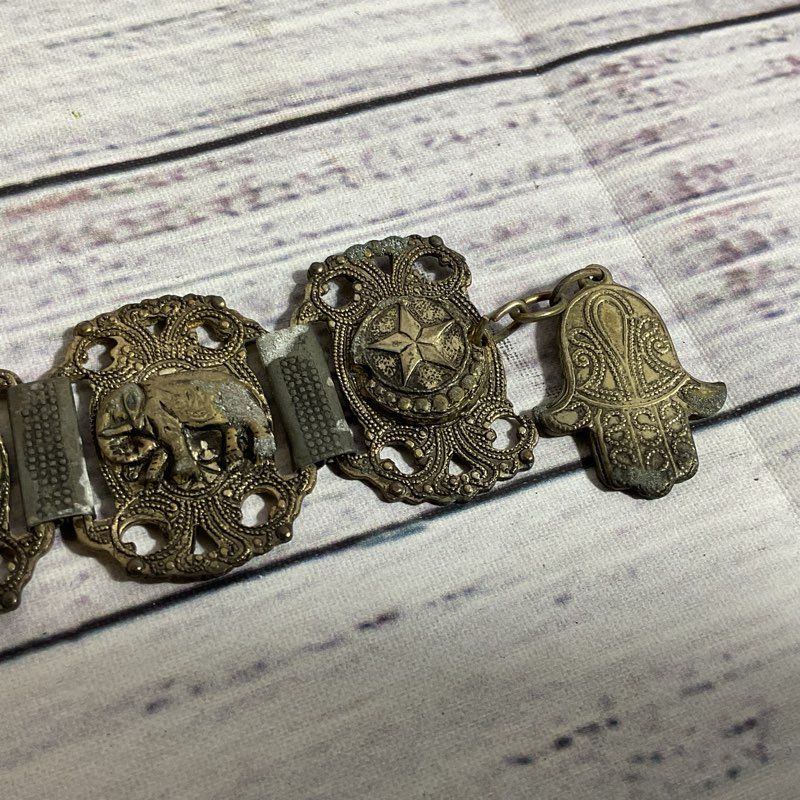 VTG./ANTIQUE Silver Tone Egyptian Linked Bracelet Silver - 6.25"