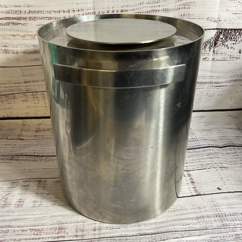 VTG. ARNE JACOBSEN STELTON Denmark Cylinda-Line Stainless Ice Bucket w/Lid 8.25"