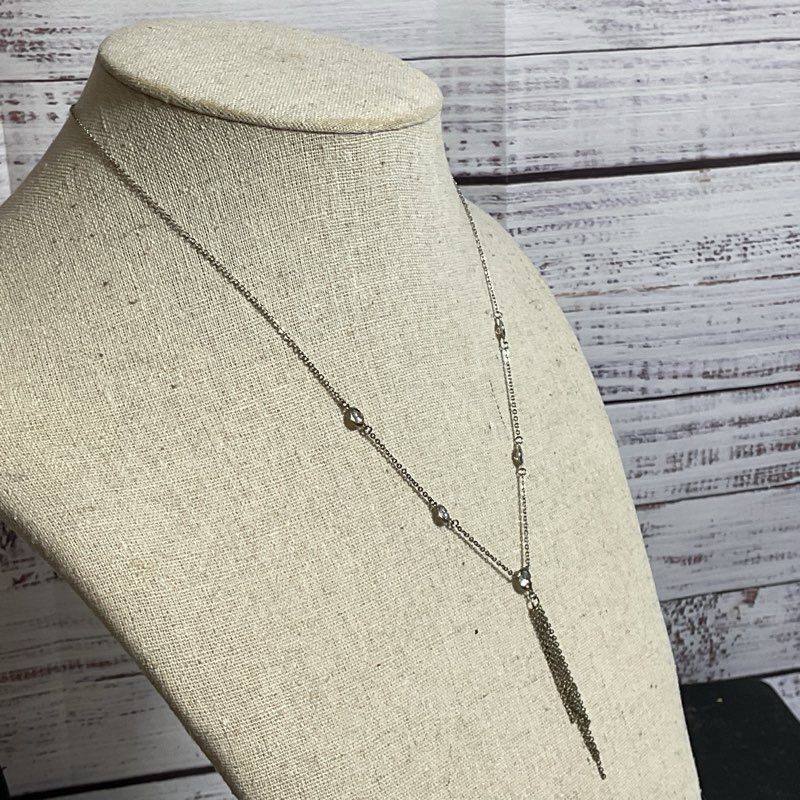 Sterling Silver Station Rhinestone Y 17" Necklace- 3.05g