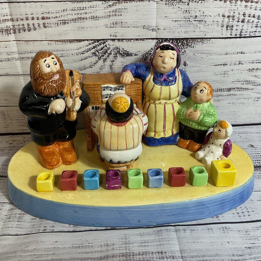 LOTUS Rabi & Family Singing Playing Music Porcelain Menorah- 14" x 7.5" x 7.5"