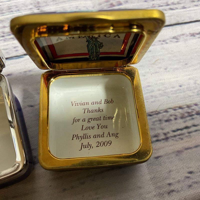 Set of 2 VTG. HALCYON DAYS American Flag and Statue of Liberty Trinket Boxes