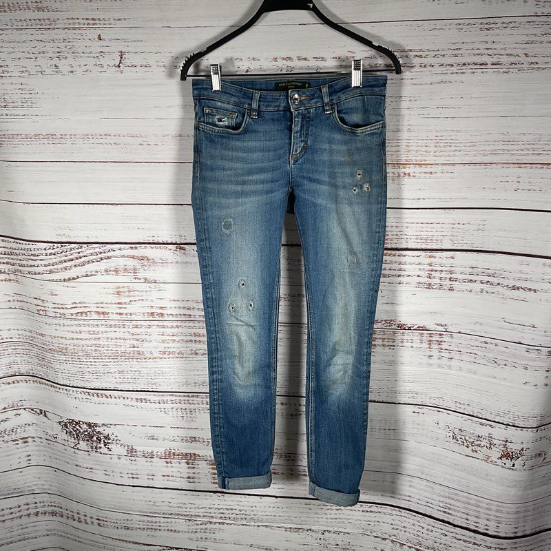 Dolce & Gabbana Pretty Denim Low Rise Distressed Skinny Jeans - Size 38