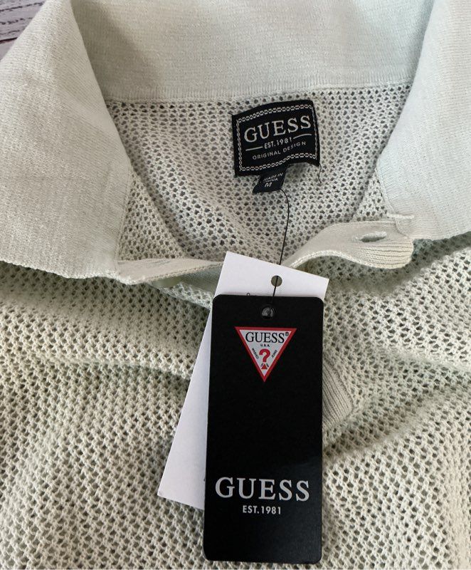 NWT Guess Light Green Mesh Polo Shirt Size M