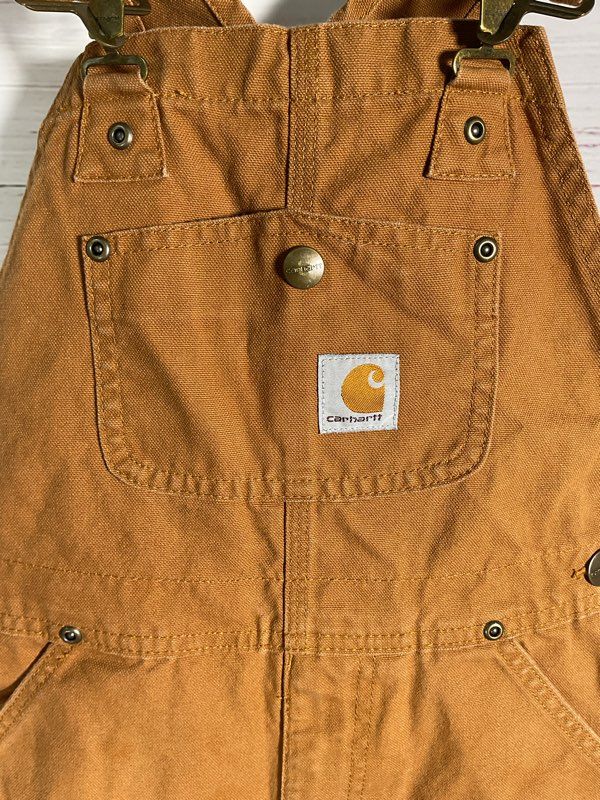 Carhartt Bib Overalls Size 7 Brown Duck Canvas Double Knee Youth