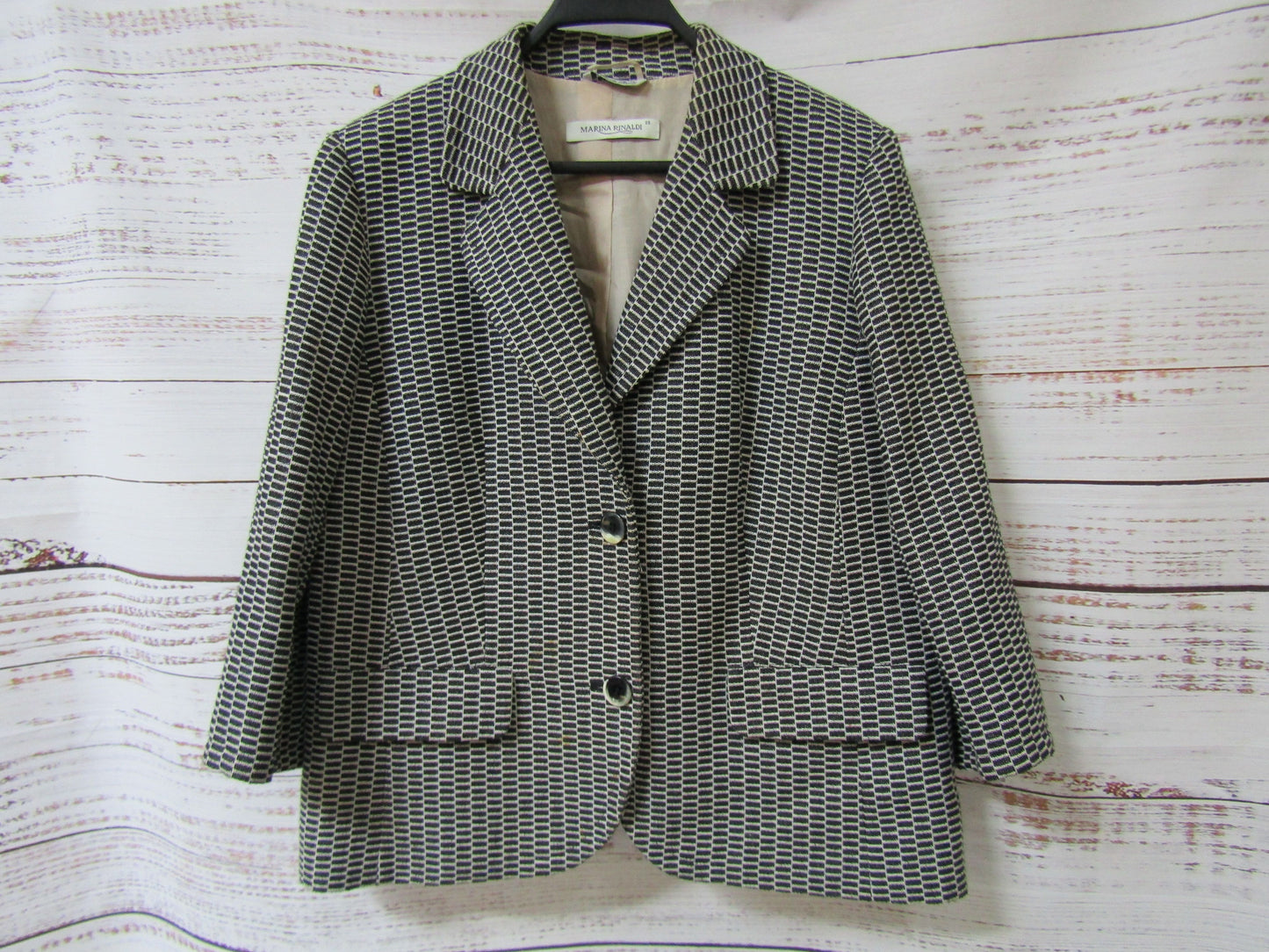 Marina Rinaldi Women's Black & White Cotton Blend Blazer Jacket Made in Italy
