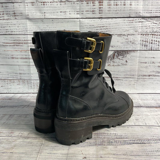 See By Chloe Mallory Buckled Black Leather Combat Boot Women's Size 5