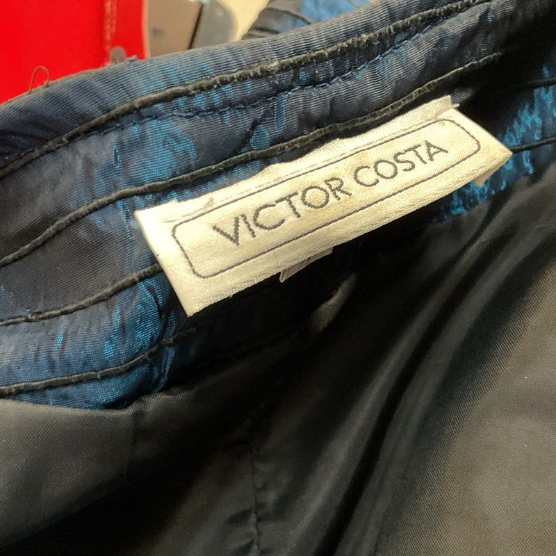 VTG. VICTOR COSTA Women's Satin Blue Skirt Suit- SZ 14
