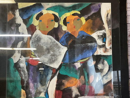 VTG. Signed XIAO JIAHONG Two Women In Kimono's Gouache/Watercolor Painting