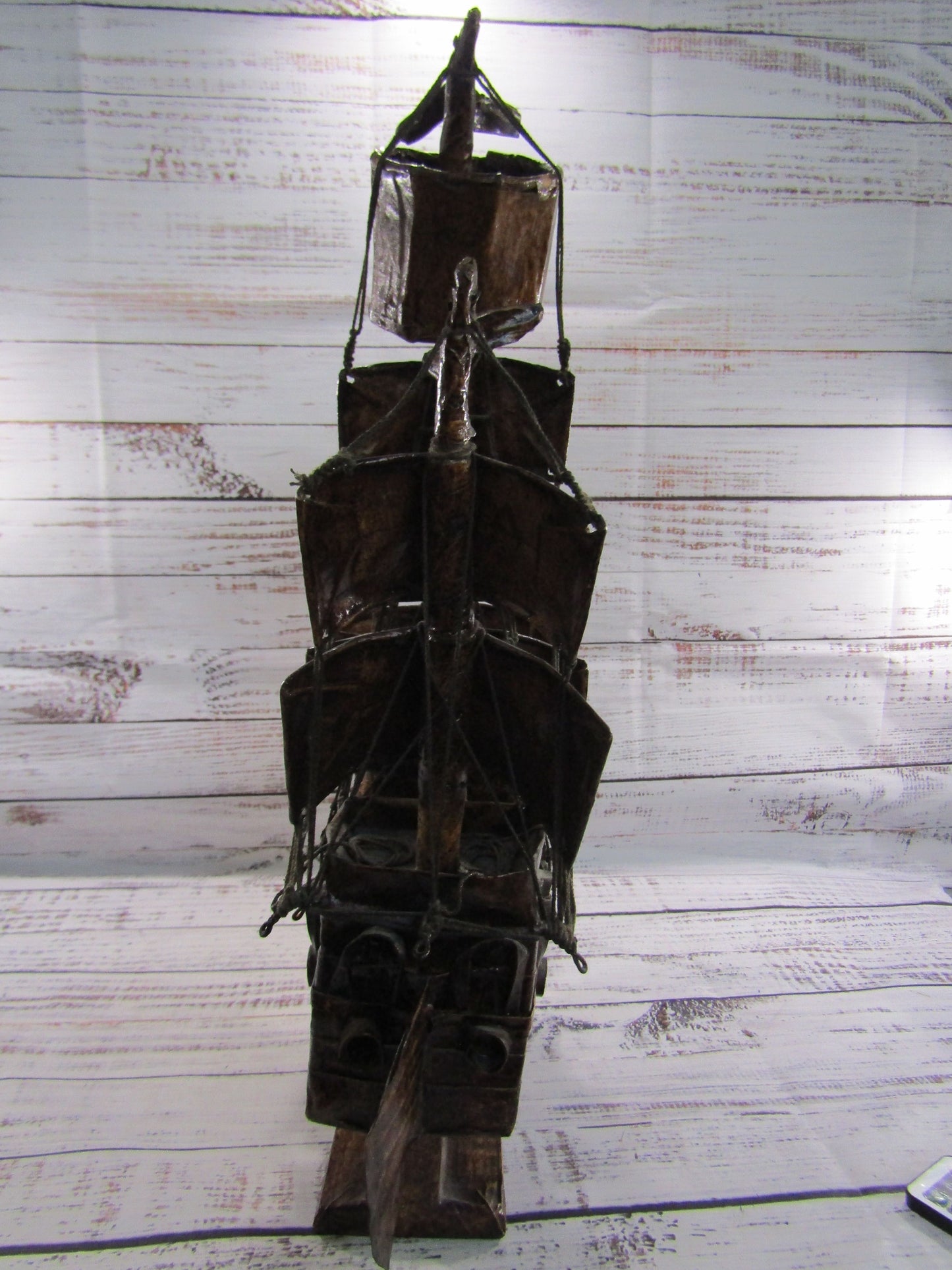 Vintage Handcrafted Paper Mache Sailboat Figurine