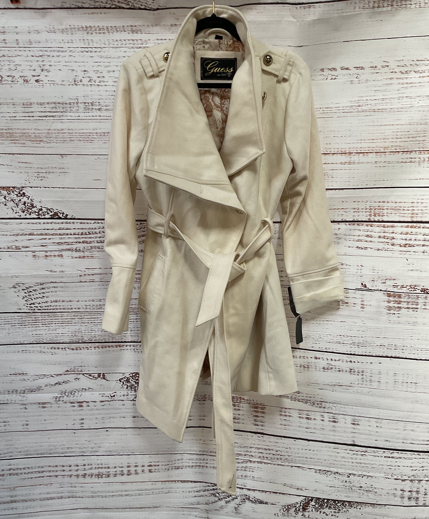 Guess Women's Ivory Wool Blend Asymmetrical Coat Jacket Size XL