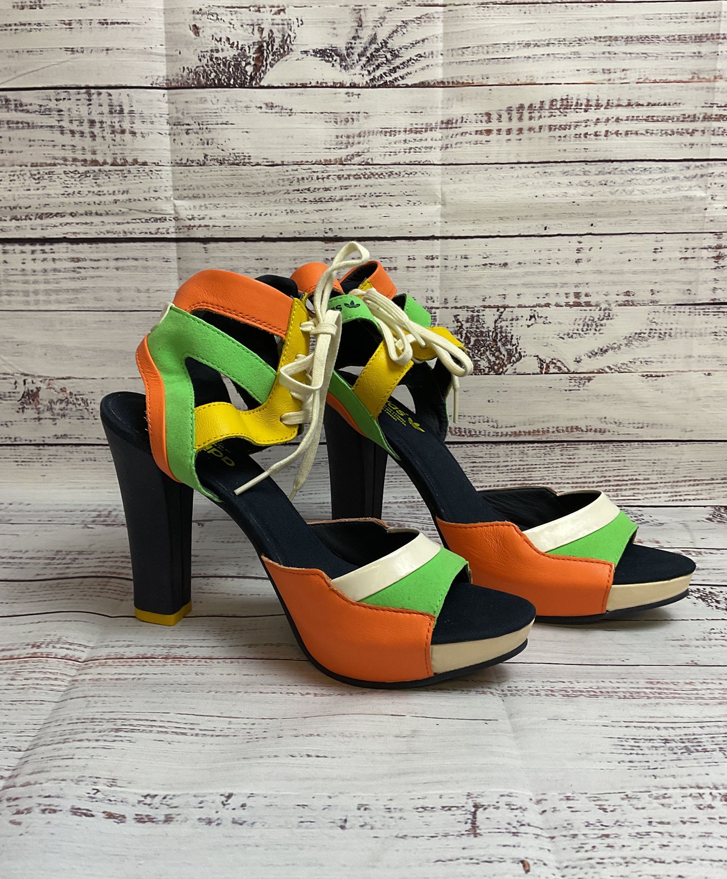 Vintage Adidas Orange And Green Lace Up Ankle Heel Women 9