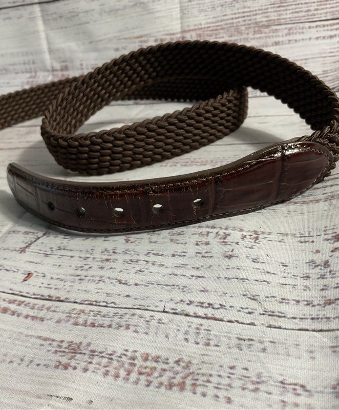 Vintage Brighton Men's Size 40 Brown Croc Leather & Woven Stretch Belt USA