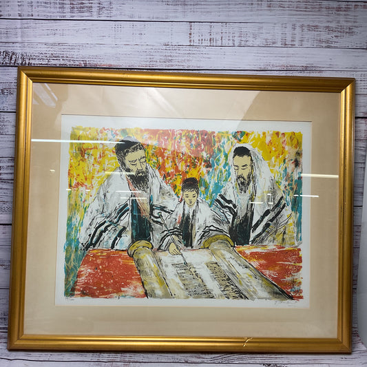 Rabbis Teach Boy Reading The Torah Scroll Judaica Print Bertoldo Taubert 49/200