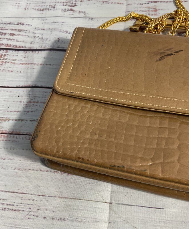 Morris Moskowitz Genuine Leather Brown Gold Tone Chain Strap Shoulder Bag