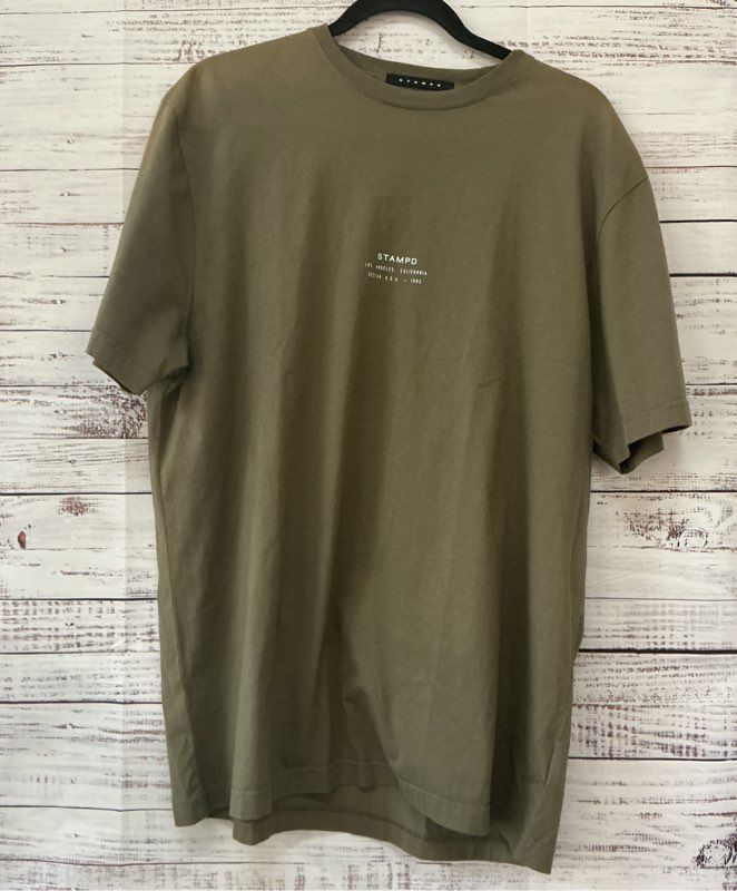 NWT Men's Stampd Olive Green Stack Logo Perfect T Size L