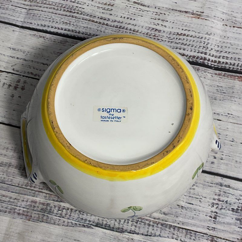 Sigma Hand Painted Italian Ceramic Floral Two Handled Serving Bowl w/ Lid