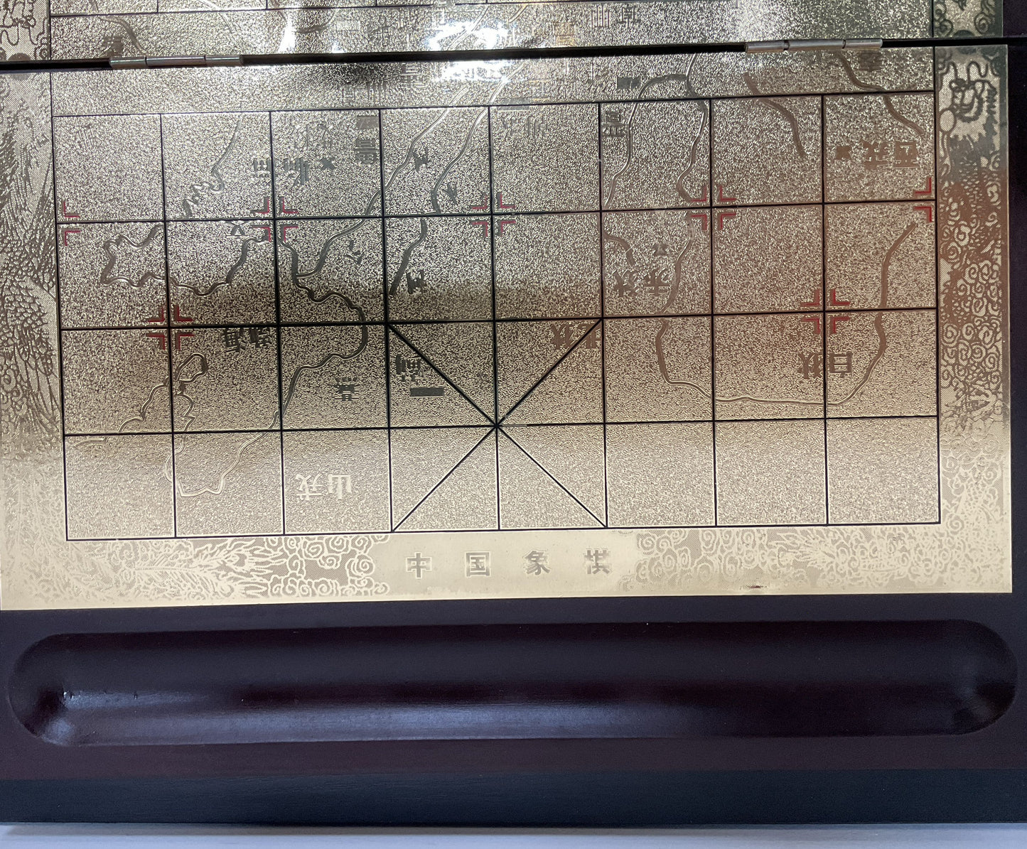 Etched Glass Xiangqi Chinese Chess Set With Mahogany Wood Case