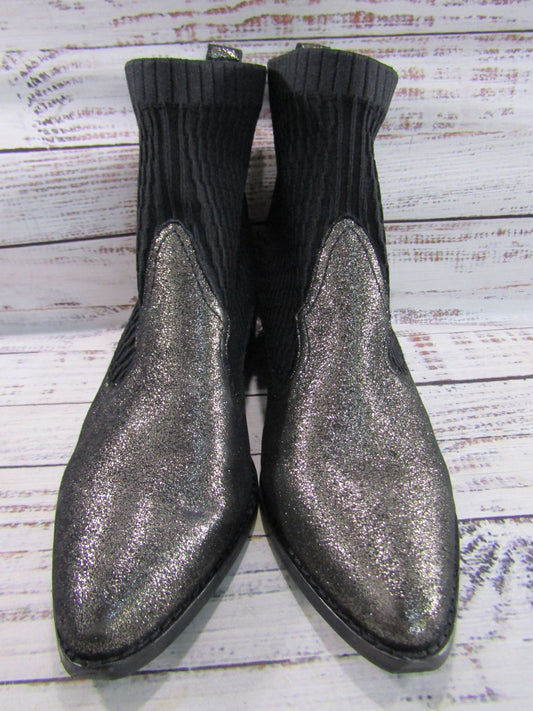 Cecelia New York Tomas Women's Metallic Suede Black Sock Boot Size 6