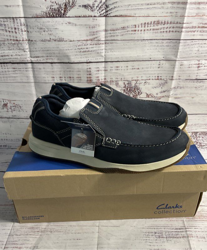 NEW CLARKS Sailview Step Slip-On Shoe Men's Size US 12 M Navy Nubuck