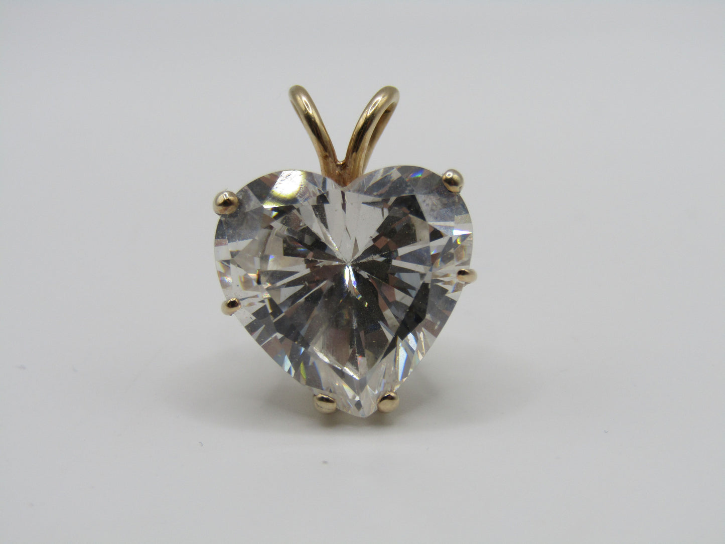 14k Yellow Gold 16mm CZ Heart Pendant