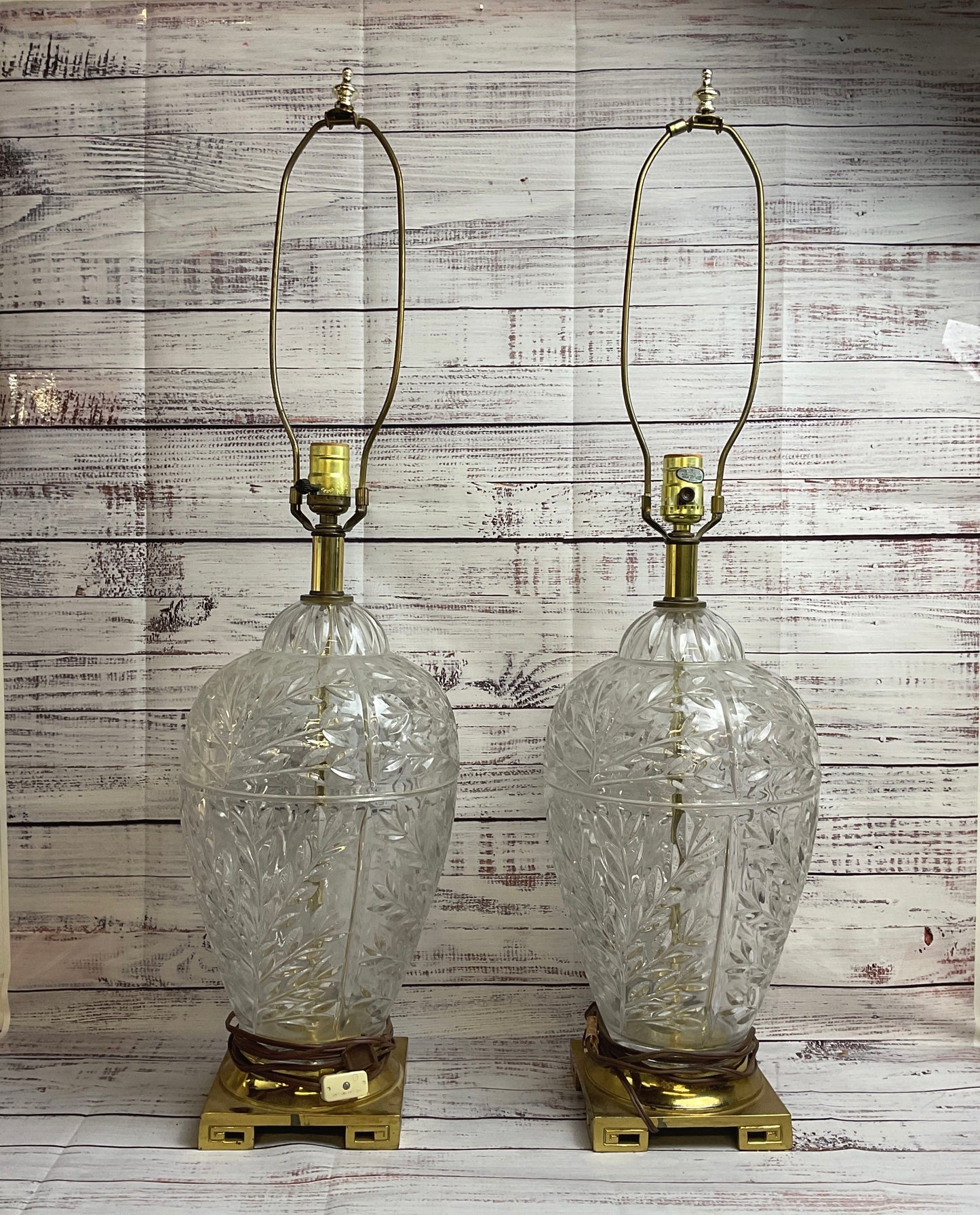 Vintage Pair Of Hollywood Regency French Style Cut Crystal Bulbous Table Lamps