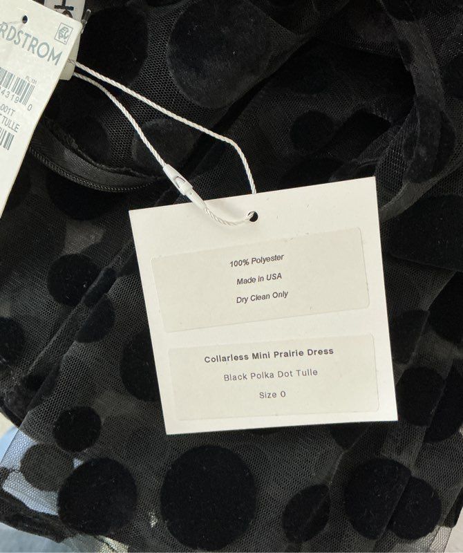 NWT Women's Batsheva Black Polka Dot Sheer Mini Prairie Dress Size 0 Retail $400