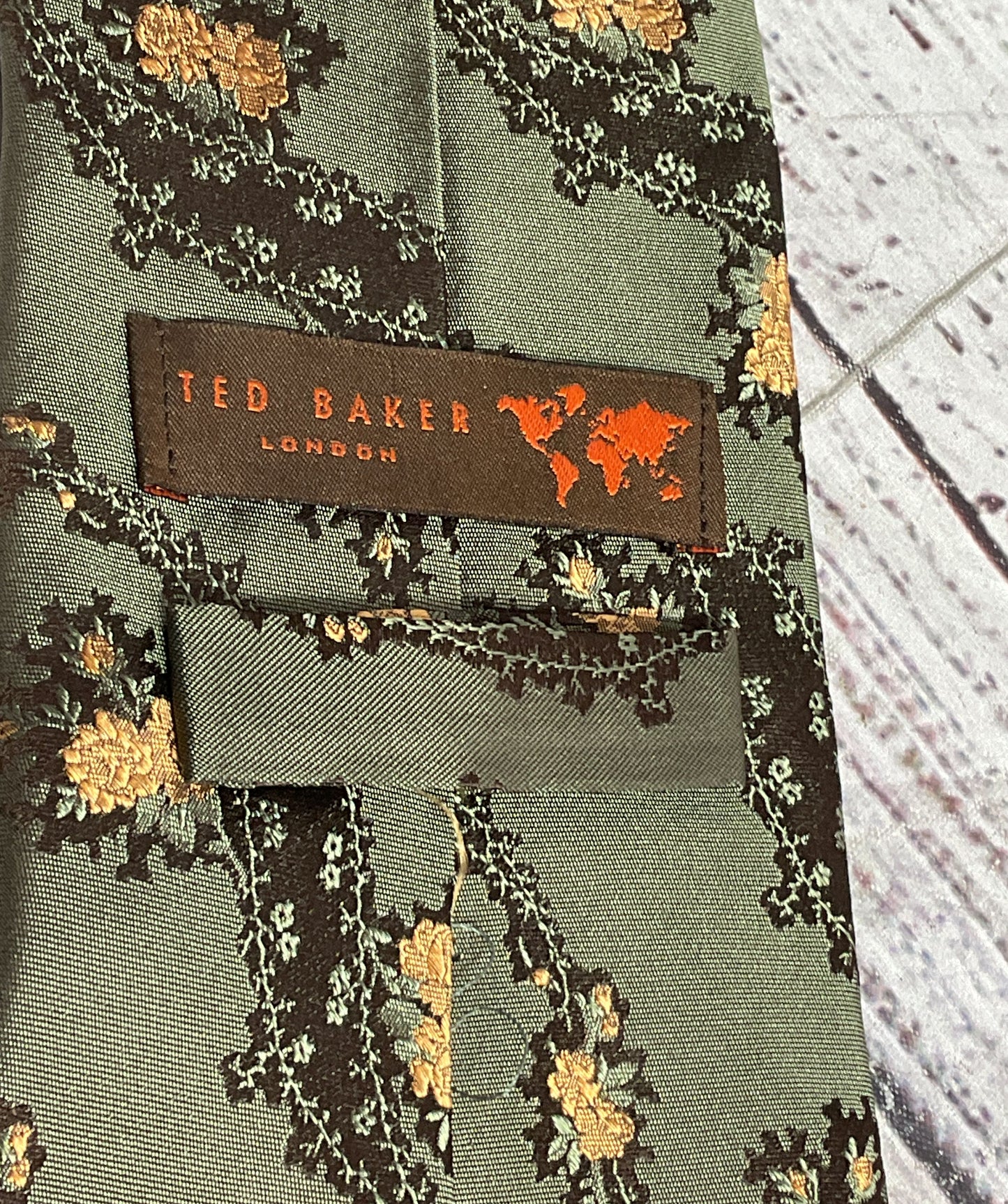 Ted Baker Silk Floral Print Tie Green OS