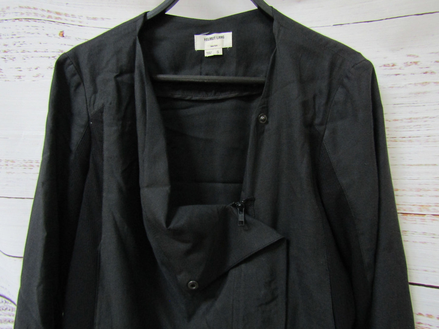 Helmut Lang Women's Black Cotton Blend Moto Jacket Size S