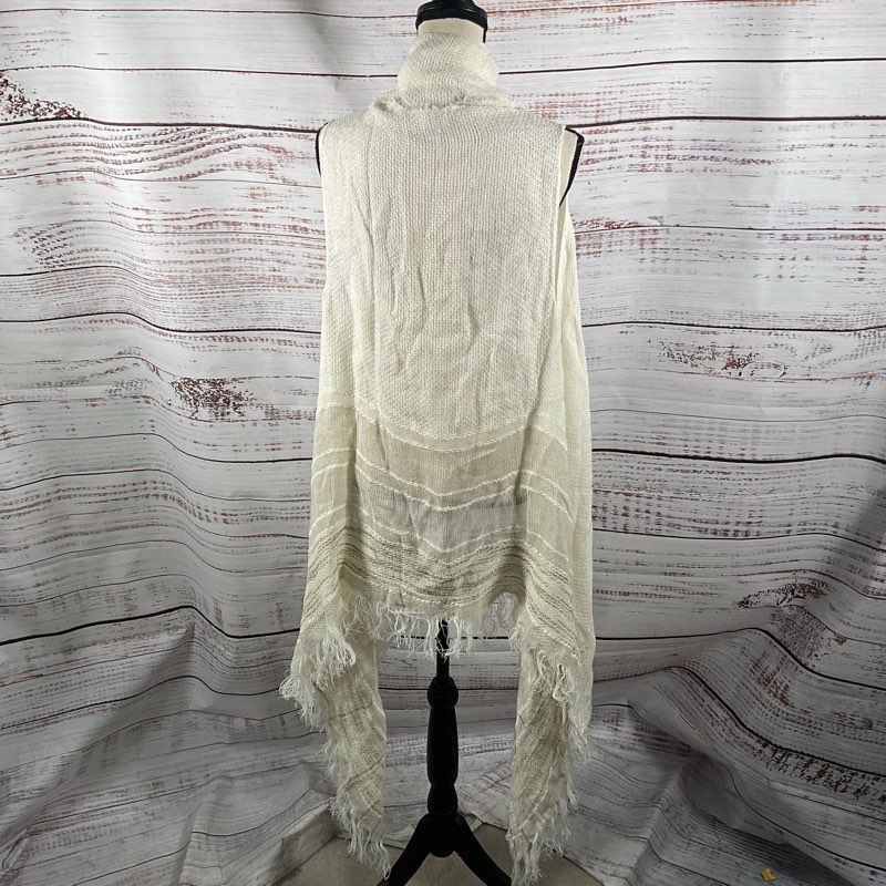 Rag & Bone Kara Playa Fringe Knit Linen Blend Long White Hippie Boho Vest OS
