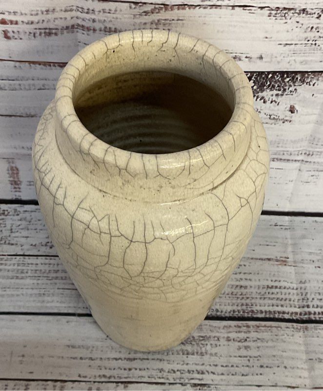 Hand Made Vintage Crackle Ceramic Vase Beige