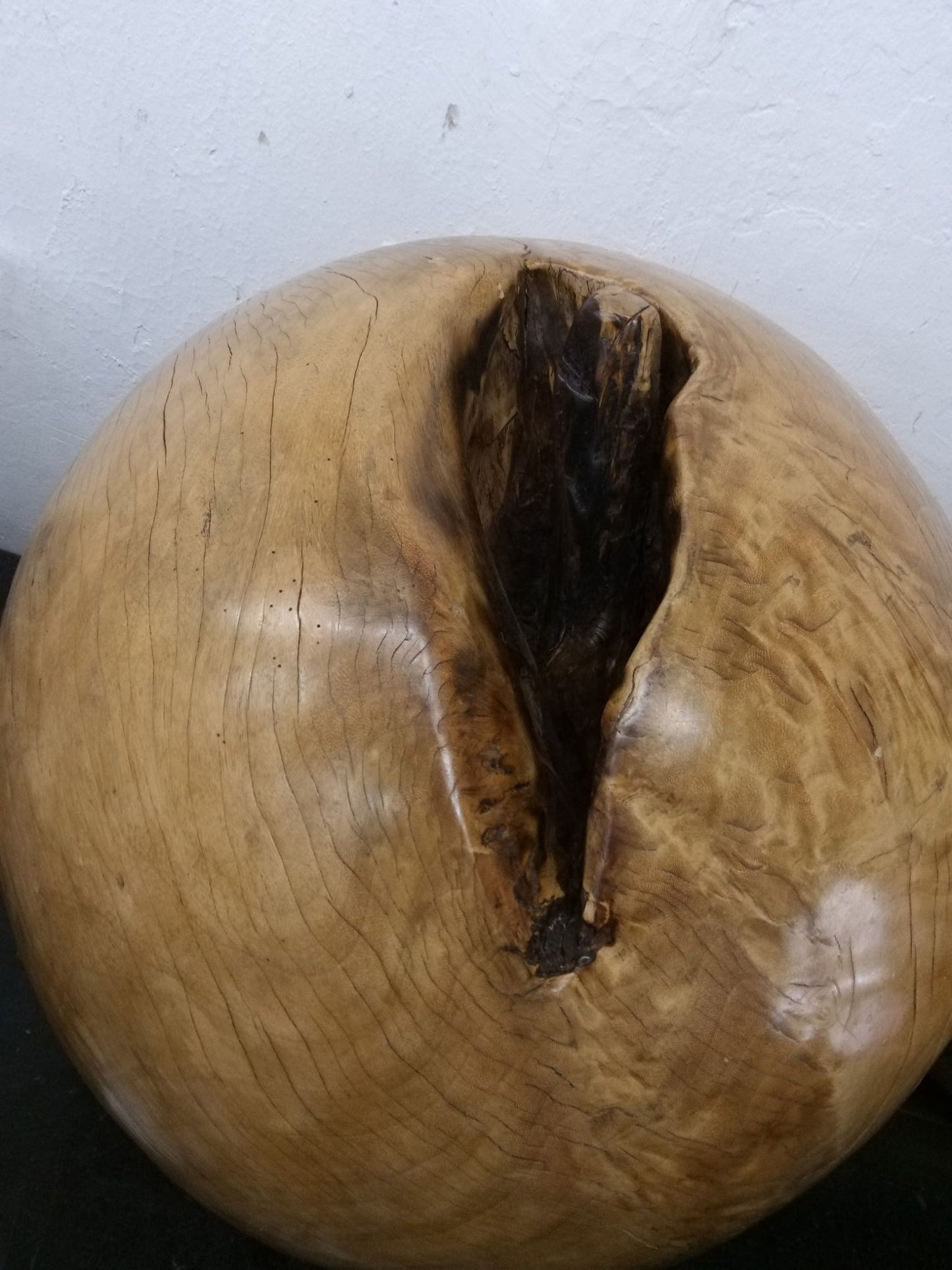 Set of 3 Wood Sphere Sculpture on Metal Stands- (Diameter 44", 52", 62")