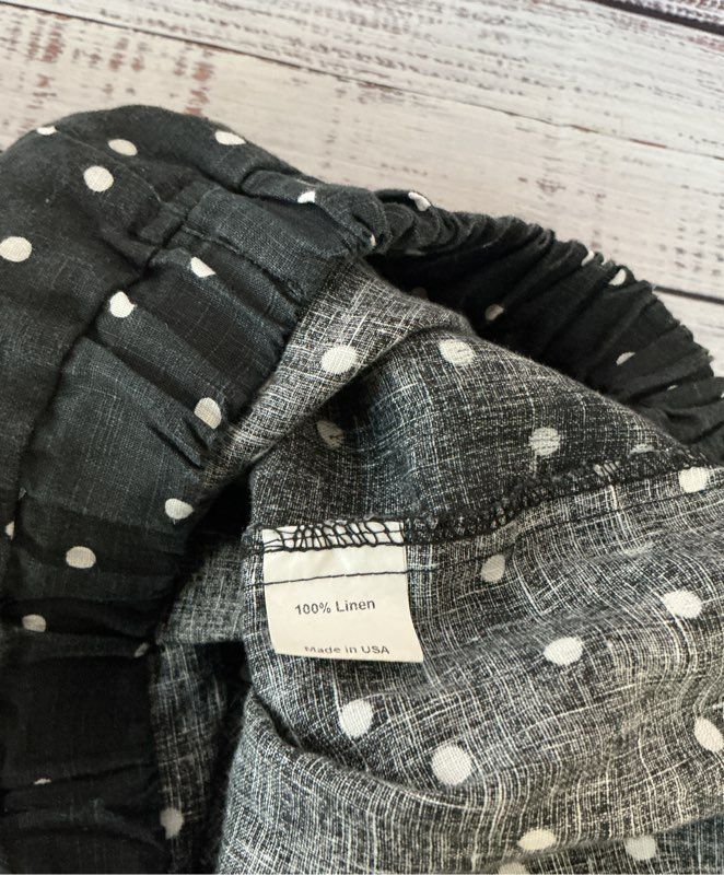 Women's Cynthia Ashby Black and White Polka Dot Linen Pants Size L